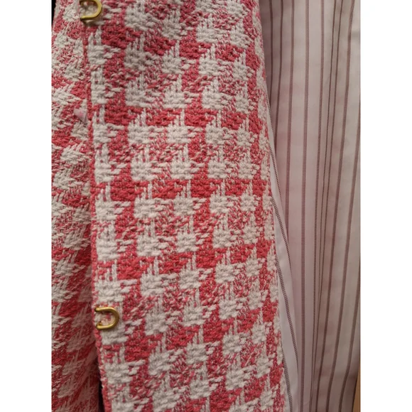 💐EUC TALBOTS Blazer Jacket Pink White Checkered Tweed Fringe Sz. 12 - Picture 8 of 14